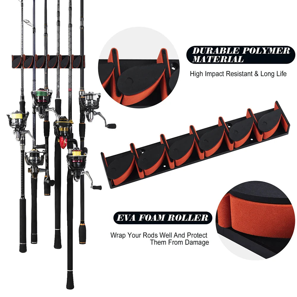 Goture Fishing Rod Holder Horizontal 6-Rod Rack ABS Plastic Storage Wall Mount Fishing Rod Rack Fishing Pole Holder for Garage