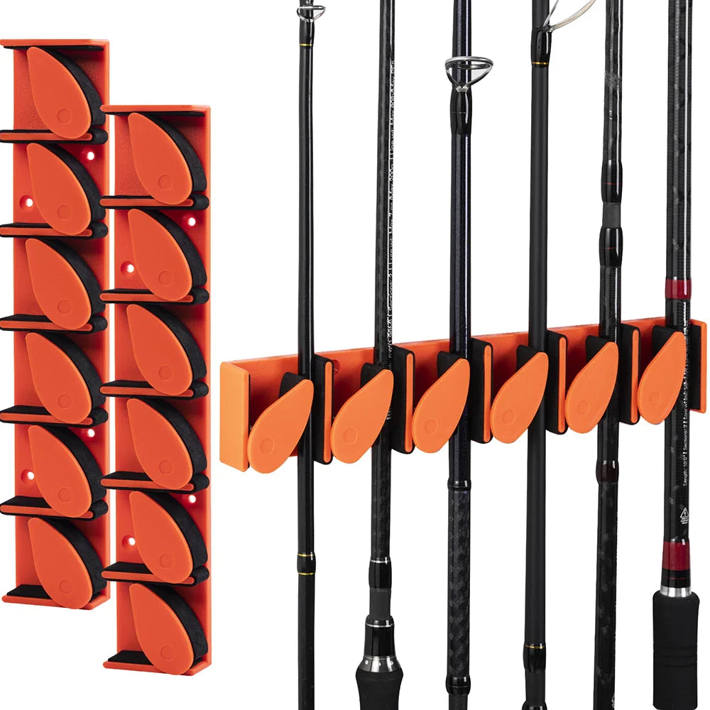 Goture Fishing Rod Holder Horizontal 6-Rod Rack ABS Plastic Storage Wall Mount Fishing Rod Rack Fishing Pole Holder for Garage