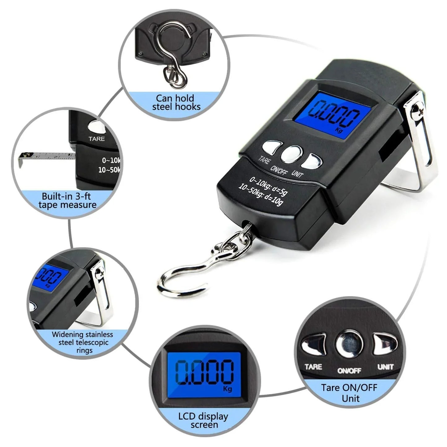 Portable 110lb/50kg Hanging Scale Digital Scale BackLight Electronic Fishing Travel Pocket Scale Luggage Scales Weights Tool