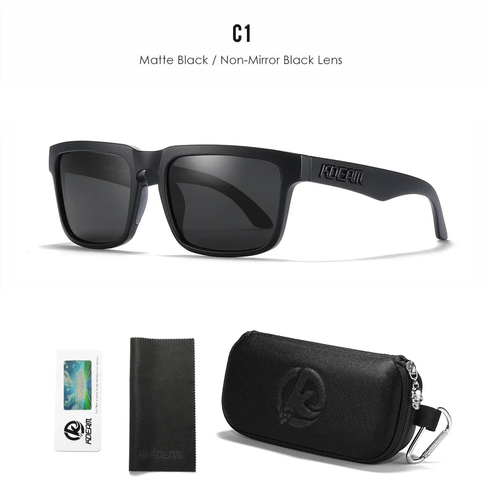 KDEAM Men/ Women Polarized Sunglasses Square Casual With Zipper Case