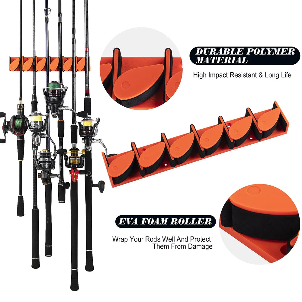 Goture Fishing Rod Holder Horizontal 6-Rod Rack ABS Plastic Storage Wall Mount Fishing Rod Rack Fishing Pole Holder for Garage